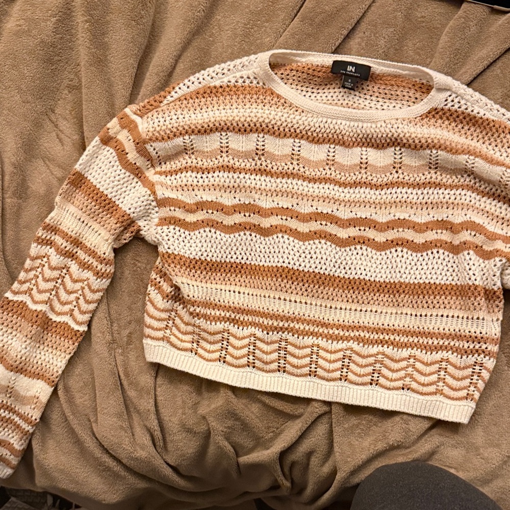 I.N. San Francisco Cream and Tan Striped Sweater